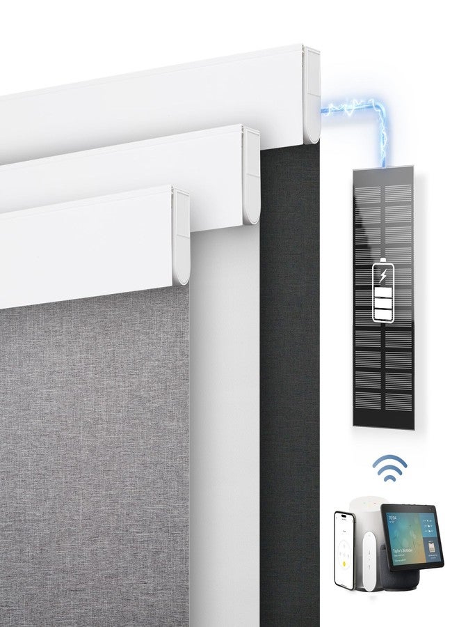DENFOON Motorized Blinds with Remote Control, Blackout Smart Blinds with Complimentary Solar Panel, Cordless Automatic Roller Shades for Windows (White 35" W x 72" H) - Image 1